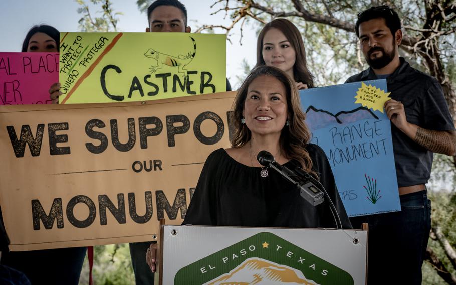 U.S. Rep. Veronica Escobar, D-El Paso, calls for President Joe Biden to declare Castner Range a national monument.