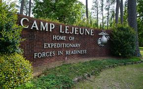 A sign at the main gate to Camp Lejeune Marine Base outside Jacksonville, N.C.