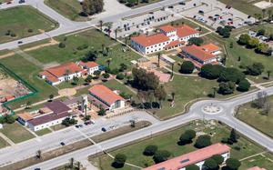 An aerial image shows buildings at Naval Station Rota.