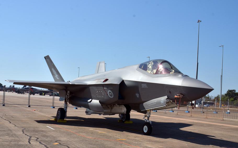 An Australian air force F-35A Lightning II stealth fighter parks at Royal Australian Air Force Base Darwin in the Northern Territory, Aug. 27, 2022.