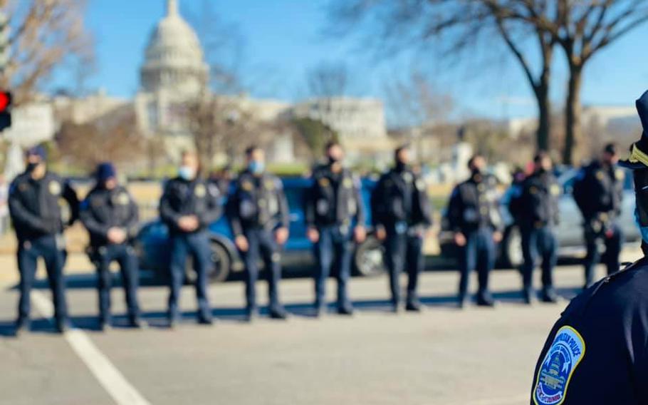 D.C. Police stand in front of the Capitol. Posted on Facebook Jan. 10.