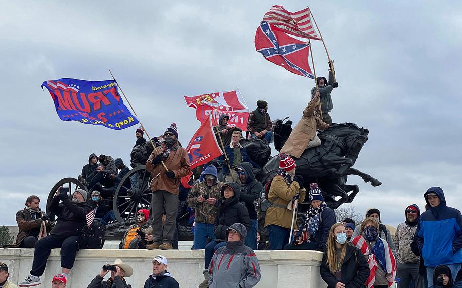 A photo of Rioters storm the Capitol in Washington, D.C., on Jan. 6, 2021.