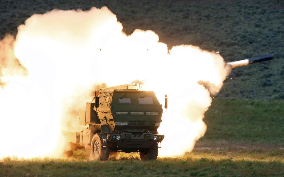 Alaunch truck fires the High Mobility Artillery Rocket System during combat training in the high desert of the Yakima Training Center, Wash., on May 23, 2011. According to reports on Thursday, June 23, 2022, the U.S. plans to send another $450 million in military aid to Ukraine, including some additional medium-range rocket systems. The latest package will include a number of High Mobility Artillery Rocket Systems, or HIMARS.