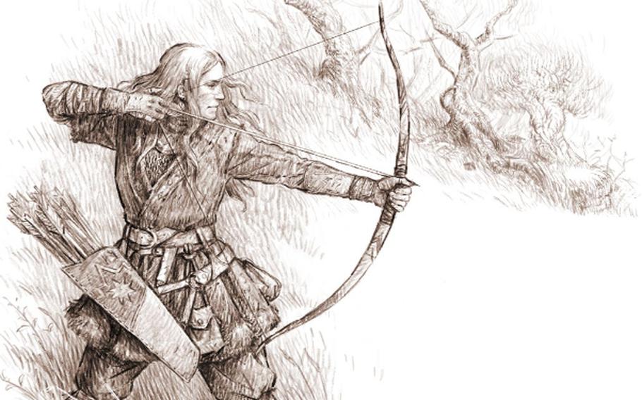 An archer takes aim in an illustration from the core rule book of The Lord of the Rings Roleplaying game.