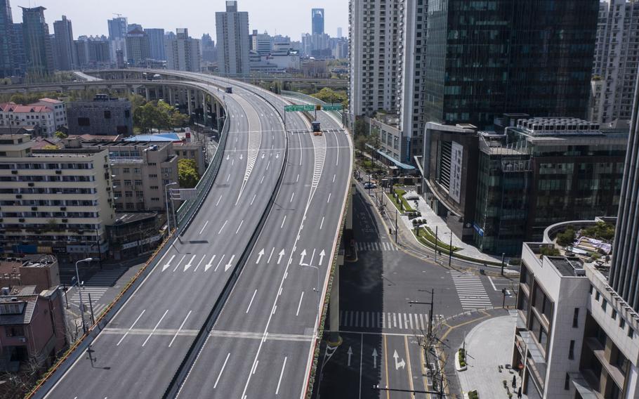 Near deserted highways and streets in the Puxi area of Shanghai on April 2, 2022.