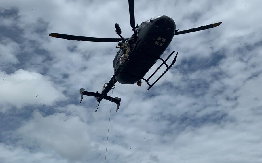 A UH-72 Lakota helicopter conducts training for rescue missions in Hammond, La. 