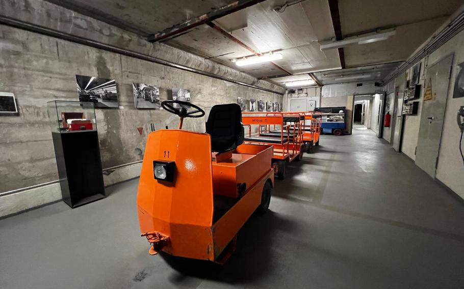 Electric carts were used to transport personnel and equipment throughout the German government bunker in Bad Neuenahr-Ahrweiler, Germany, Feb. 13, 2022. The complex featured 12 miles of hallways where West Germany's senior government officials would have evacuated during a nuclear attack.