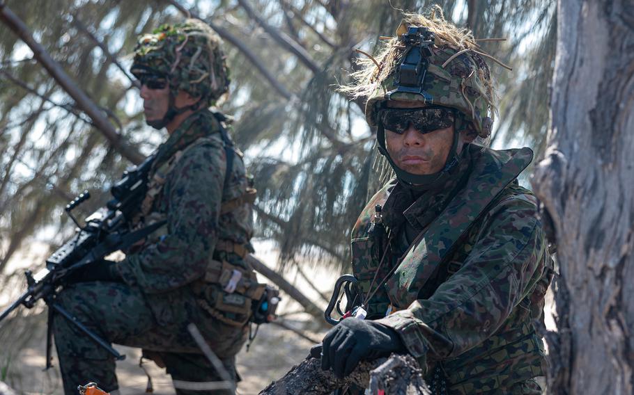 Japanese marines take part in an amphibious assault during Talisman Sabre training in Queensland, Australia, Aug. 2, 2023. 