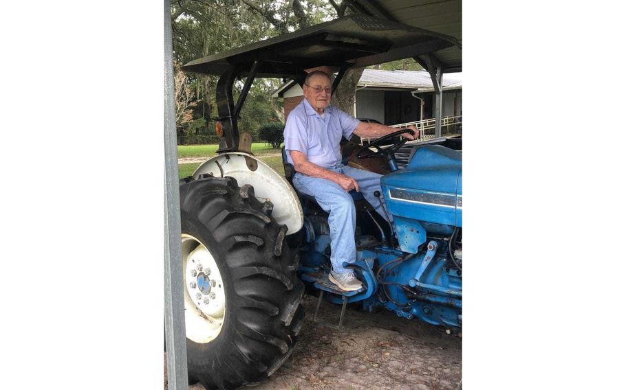 Earl Mills, who is 100, on his ranch near Live Oak, Fla., in 2020. He was an Army paratrooper who survived D-Day and the Battle of the Bulge.