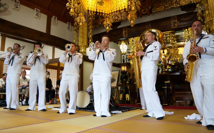 Members of the U.S. 7th Fleet Band perform at Gyokusenji Temple in Shimoda, Japan, May 19, 2023. The event was part of the city's 84th annual Black Ship Festival.