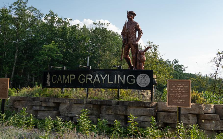 The main entrance to Camp Grayling, Mich., on Aug. 8, 2025.