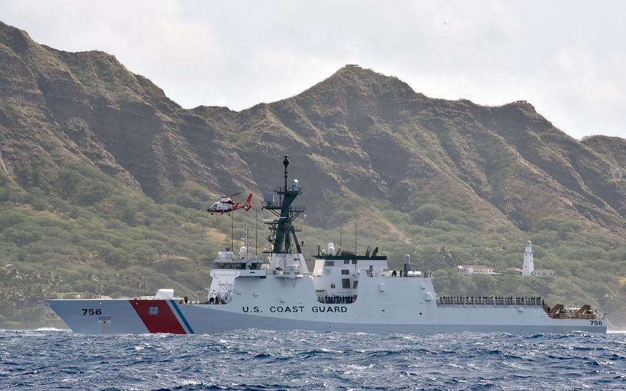 The U.S. Coast Guard Cutter Kimball passes by Diamond Head
