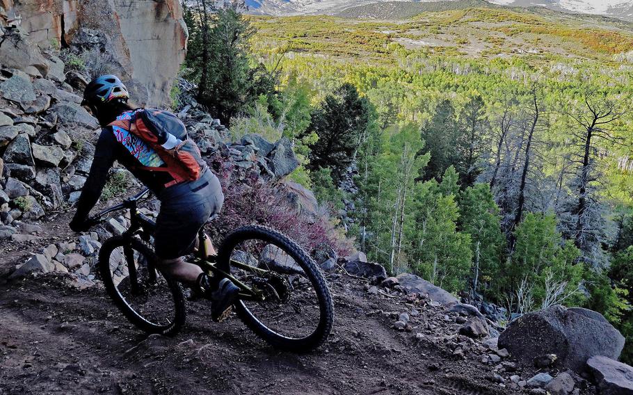 Geoff Roper navigates the trail near the top of Grand Mesa. The Plunge also includes 2,000 feet of uphill climbs.