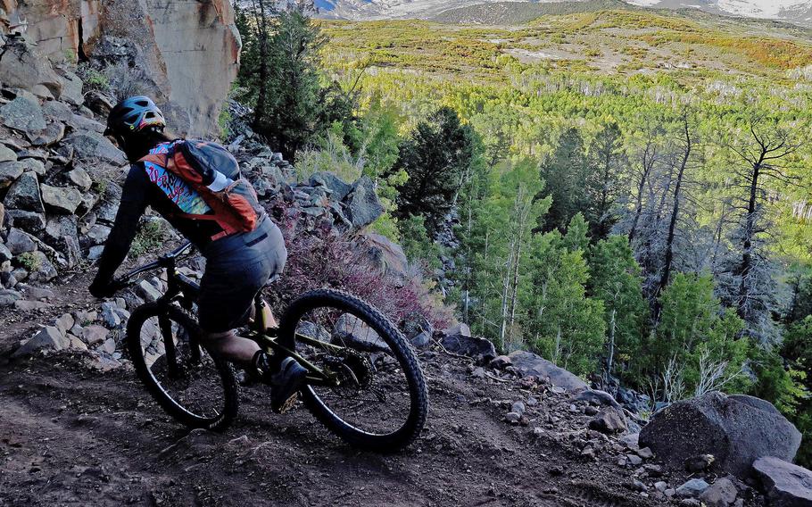 Geoff Roper navigates the trail near the top of Grand Mesa. The Plunge also includes 2,000 feet of uphill climbs.