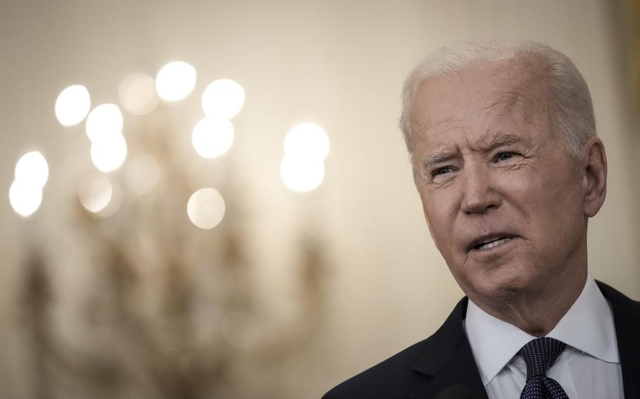 President Joe Biden in the East Room of the White House on May 10, 2021, in Washington, D.C.