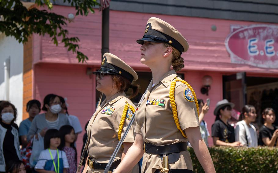Navy JROTC members parade through Shimoda, Japan, during the 85th annual Black Ship Festival, May 18, 2024. 