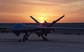 A U.S. Air Force MQ-9 Reaper assigned to the 62nd Expeditionary Attack Squadron at Al Dhafra Air Base, United Arab Emirates, prepares to taxi and launch during Operation Agile Spartan 4 March 10, 2023. Operation Agile Spartan 4 tested Al Dhafra AB’s Multi-Capable Airmen’s abilities to launch, receive, and recover air frames in remote locations. (U.S. Air Force photo by Tech. Sgt. Chris Jacobs/released)
