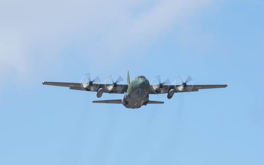 A Japanese C-130H Hercules taking part in the Cope North exercise lifts off from Andersen Air Force Base, Guam, Feb. 16, 2024.