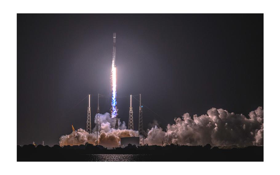 A Falcon 9 rocket launches from Space Launch Complex 40 at Cape Canaveral Space Force Station, Florida, on Aug. 26, 2023.