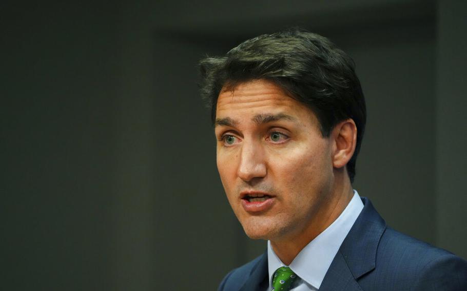 Canadian Prime Minister Justin Trudeau speaks during a briefing at U.N. Headquarters on Wednesday, Sept. 21, 2022.