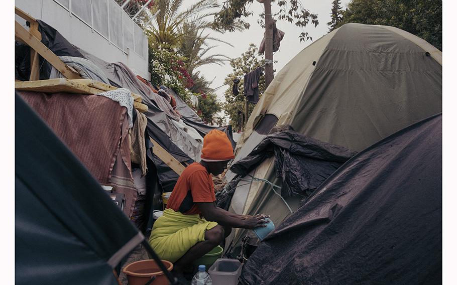 Kadija Tokaba on May 25, 2023, in the encampment in Tunis, Tunisia, where she lives with her family. 