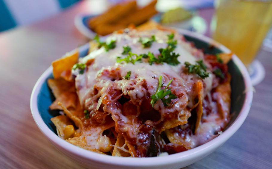 A bowl of nachos at Freeway Restaurant in Ruesselsheim, Germany, offers an unexpected Italian twist on the Tex-Mex appetizer. 