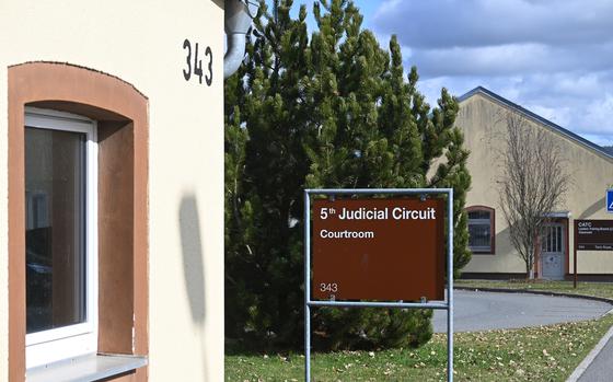The courthouse at Rose Barracks in Vilseck, Germany, on March 12, 2024. A noncommissioned officer at Vilseck is standing trial on a murder charge in the March 2022 death of his 5-month-old son.
