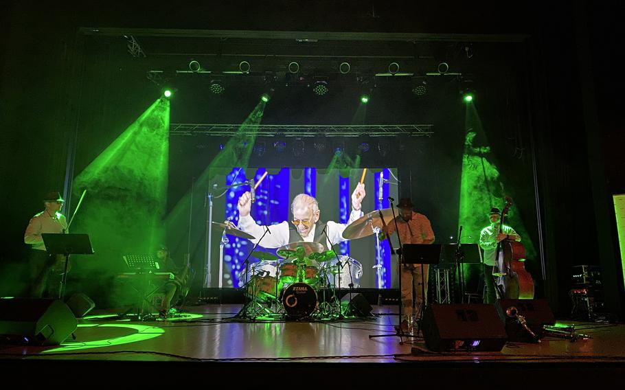Saul Dreier and his Holocaust Survivor Band perform in Grodzisk Mazowiecki, a town in central Poland, in 2022. The band has performed nearly 100 concerts around the world since its inception in 2014. 