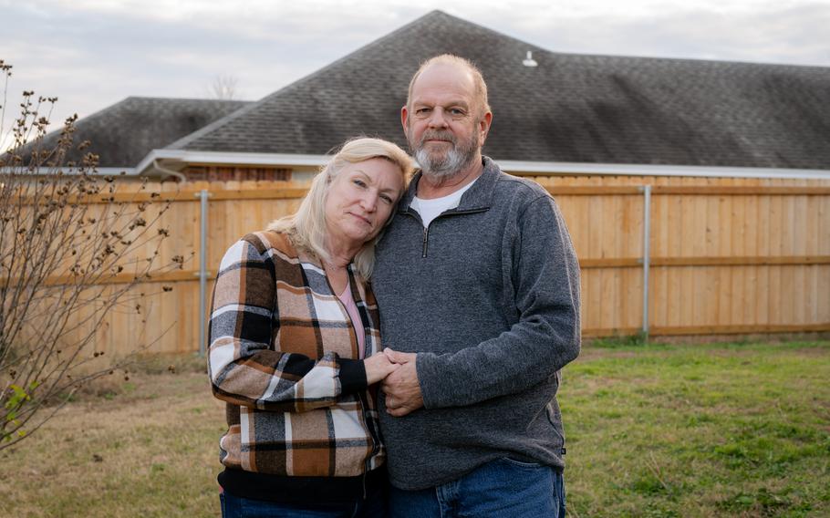Marine Corps veteran Ron Winters and his wife, Teresa, at their home in Durant, Okla. When Winters found out in August 2022 that he had bladder cancer, he braced for the fight of his life. Prior authorization created multiple obstacles that delayed care, including surgery. Winters says his cancer has advanced to stage 4.