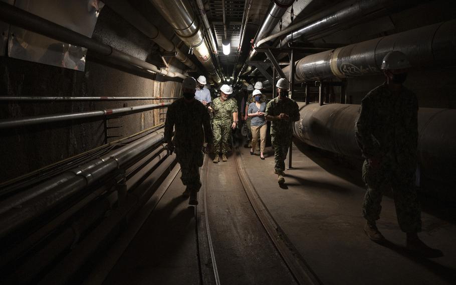 Deputy Secretary of Defense Kathleen Hicks tours the Red Hill Bulk Fuel Storage Facility with senior Naval leadership on Oahu, Hawaii, Dec. 14, 2021. 