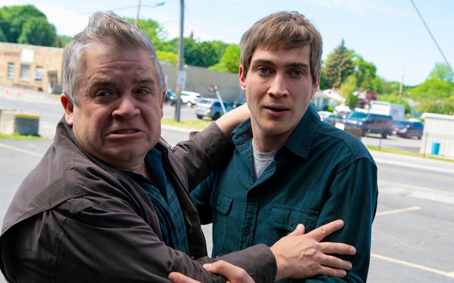 Patton Oswalt, left, and James Morosini in “I Love My Dad.” 