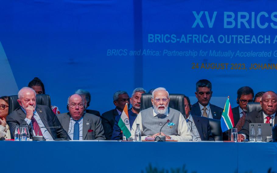 PM participates in the BRICS-Africa Outreach and BRICS Plus Dialogue during the 15th BRICS Summit at Johannesburg, in South Africa on August 24, 2023.