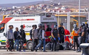 Migrants arrive at Puerto del Rosario on the Canary island of Fuerteventura, Spain, Tuesday Oct. 3, 2023. 