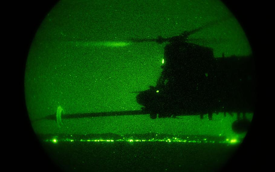 An MH-47G Chinook assigned to the 160th Special Operations Aviation Regiment refuels at Naval Air Station North Island, Calif., in 2019. Soldiers who may have been members of the 160th SOAR were attacked Sept. 18, 2021, by a sword-wielding man dressed as a ninja while they were training at Inyokern Airport, about 100 miles north of Los Angeles.