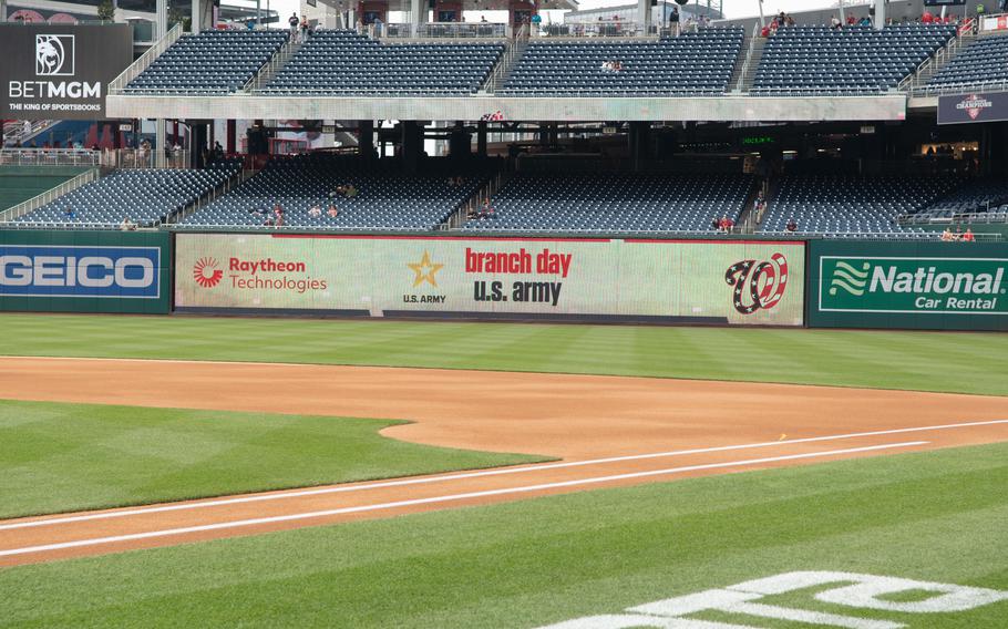 The Washington Nationals pay tribute to soldiers past and present on U.S. Army Day at Nationals Park in Washington, D.C., on Friday, June 16, 2023. 
