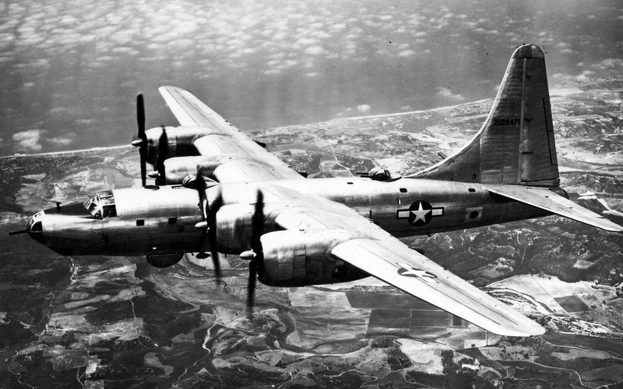 A World War II-era Consolidated B-32-1-CF Dominator is seen in flight.