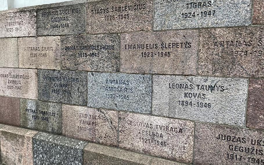 A memorial wall outside the KGB prison museum features the names of people who were tortured and killed inside. 