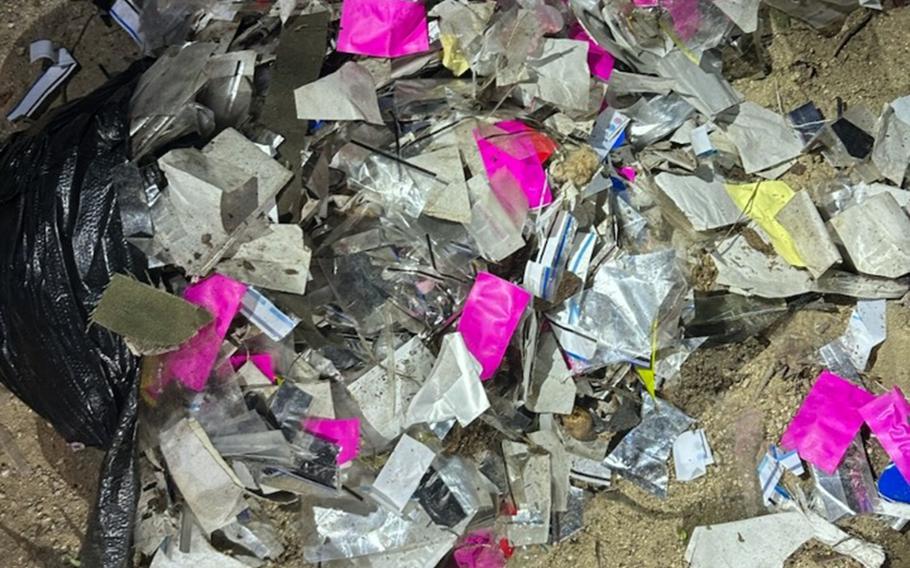 Trash carried by a North Korean balloon is pictured in Seoul, South Korea, June, 1, 2024.