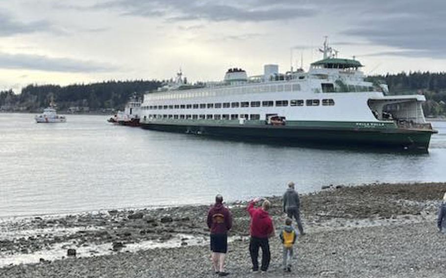Coast Guard crews and vessels responded to the grounding of the Washington State Ferry Walla Walla in Rich Passage, on Saturday, April 15, 2023. 