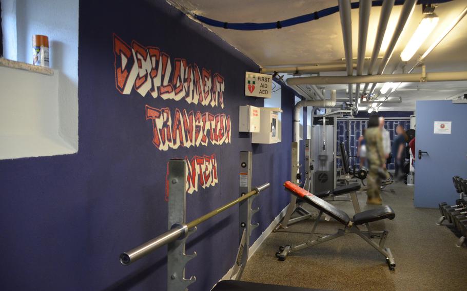 One of the weight rooms at the Deployment Transition Center at Ramstein Air Base in Germany, June 25, 2021. 