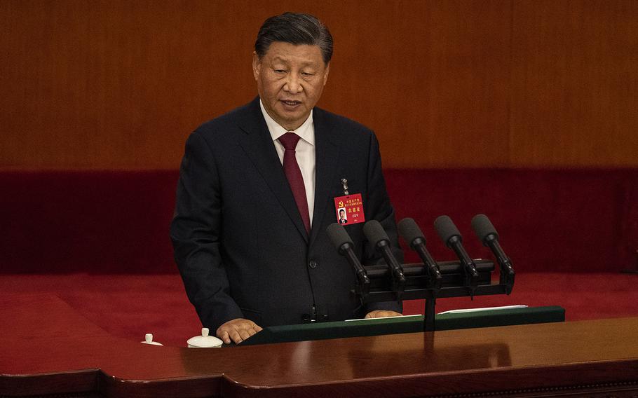 Chinese President Xi Jinping speaks during the Opening Ceremony of the 20th National Congress of the Communist Party of China at The Great Hall of People on Oct. 16, 2022, in Beijing. 