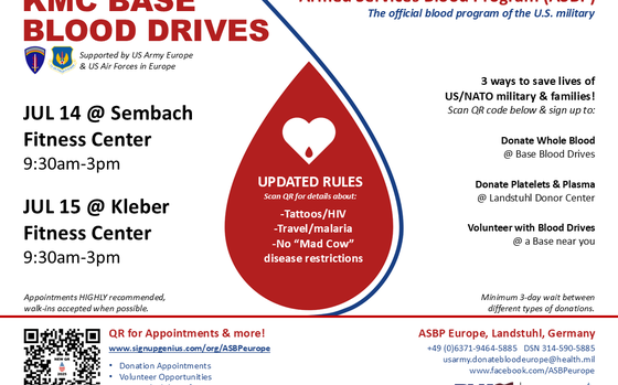 A flyer provides information on upcoming blood drives.