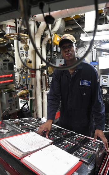 Navy Petty Officer 2nd Class Royston Pitt works as a machinist mate at the Navy Medical Training and Support Center at Joint Base San Antonio-Fort Sam Houston, Texas.