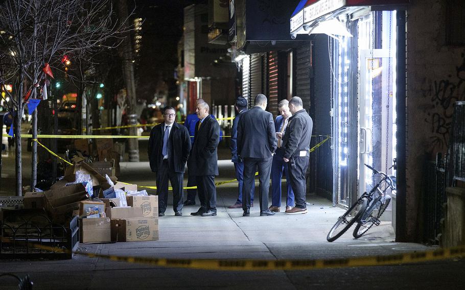Police investigate a shooting on Mermaid Avenue and W. 33rd Street in Coney Island, Brooklyn, on Feb. 10, 2023. 