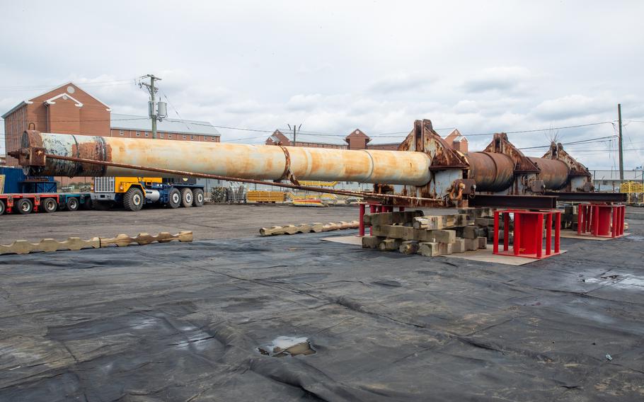 The USS Iowa Gun Tube #270 is prepared for its final journey, departing Norfolk Naval Shipyard and St. Julien’s Creek Annex in early 2023.