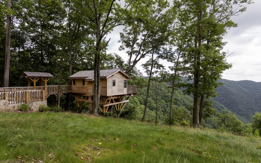 The Golden Eagle treehouse at Primland Resort is accessed by a bridge. 