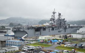 The USS Tripoli in port.