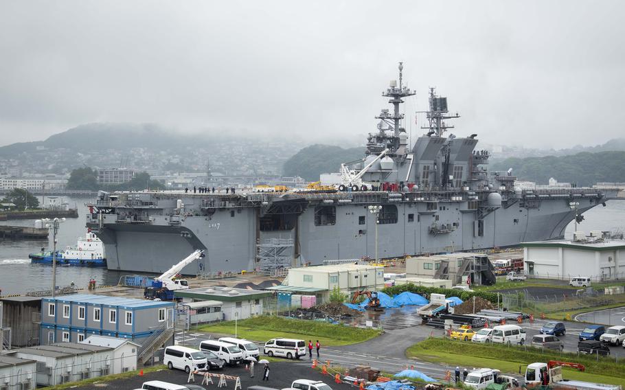 The USS Tripoli in port.