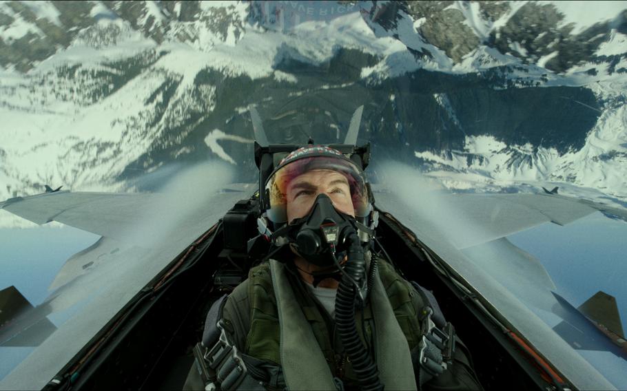 This image released by Paramount Pictures shows Tom Cruise portraying Capt. Pete "Maverick" Mitchell in a scene from "Top Gun: Maverick."