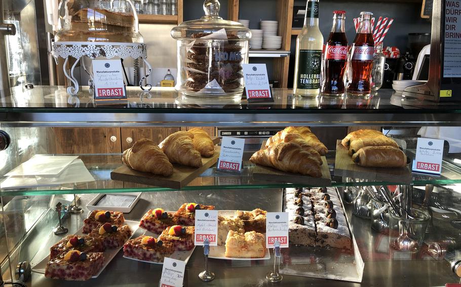 Fresh cake and pastries make a nice accompaniment to coffee at Blank Roast coffee shop in Neustadt, Germany.